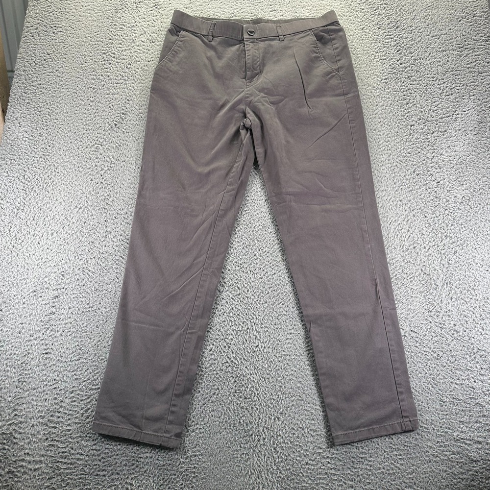 Plaid & Plain Pant Womens 34x31 Brown Cotton Chino Straight Slim Stretch Preppy